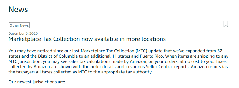 亞馬遜后臺更新消費(fèi)稅